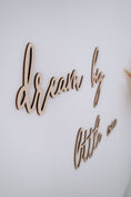 Load image into Gallery viewer, Wanddeko Kinderzimmer, Wohndeko "dream big little one", 3D Schriftzug aus Holz, Geschenk zur Geburt