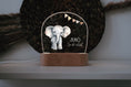 Load image into Gallery viewer, Nachtlicht "Elefant" personalisiert aus Acryl, Holzfuß und Glas können separat graviert werden, Persönliches Geschenk zur Taufe oder Geburt
