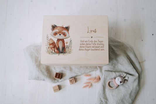 Erinnerungskiste Fuchs personalisiert mit eurem Wunschtext | Zum aufbewahren, dekorieren oder als Geschenkidee zur Taufe oder Geburt by Woodlandkid - Erinnerungskisten - Boxes & Bins