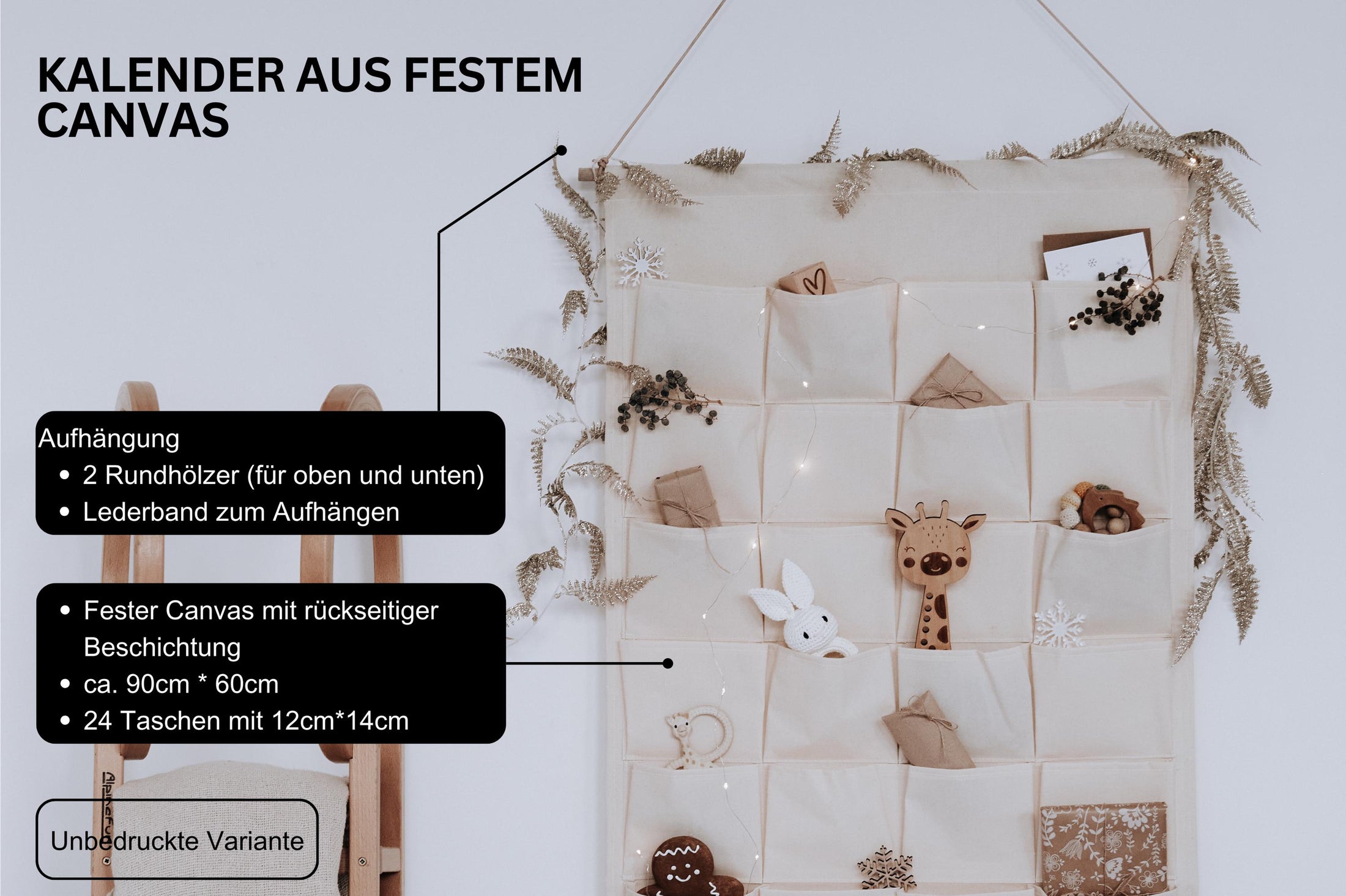 Stoff Adventskalender für Kinder mit Wunschnamen personalisiert | Großer Weihnachtskalender mit 24 Taschen zum selbst Befüllen by Woodlandkid - Christmas - Advent Calendars