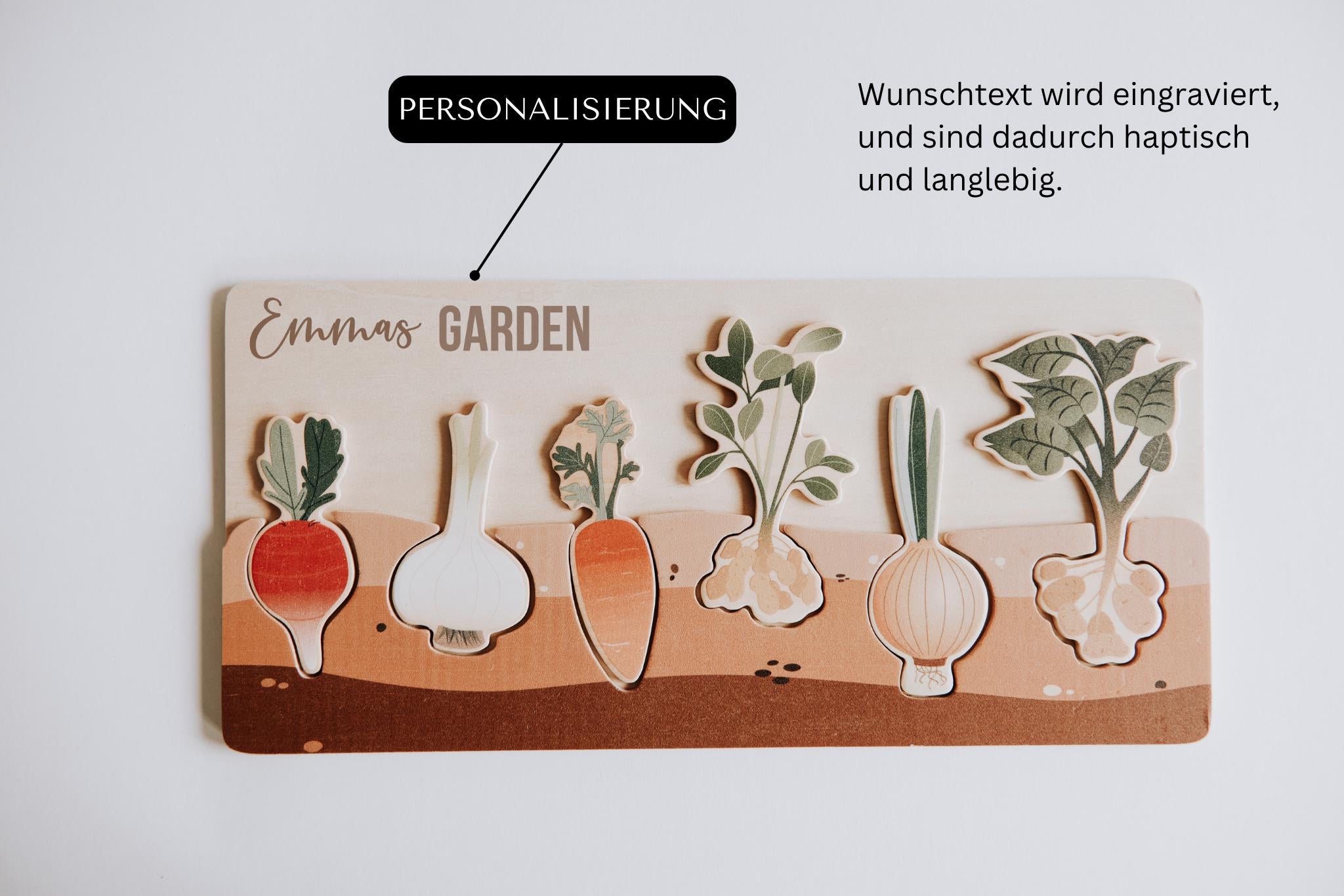 Steckpuzzle Gemüsebeet und Lernpuzzle in englisch für Kinder, personalisiertes Geburtstagsgeschenk, Pädagogisches Geschenk für Kinder by Woodlandkid - - Baby & Toddler Toys