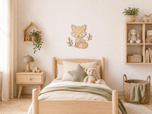 Wandbild aus hellem Holz Motiv Fuchs für Kinderzimmer oder Kindergarten by Woodlandkid - Wall Decor - Wall Decals & Murals