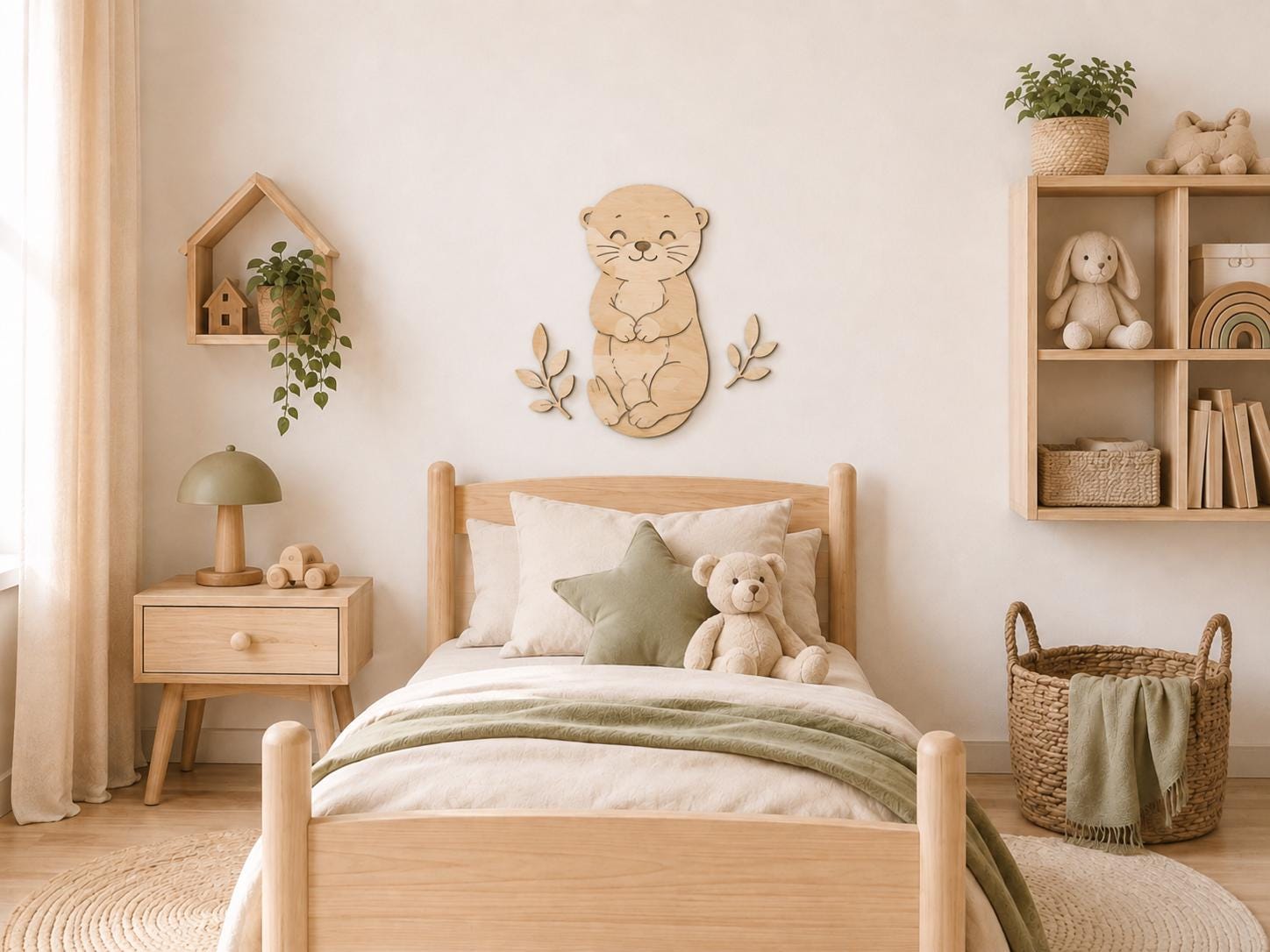 Wandbild aus hellem Holz Motiv "Otter" für Kinderzimmer oder Kindergarten by Woodlandkid - Wall Decor - Wall Decals & Murals