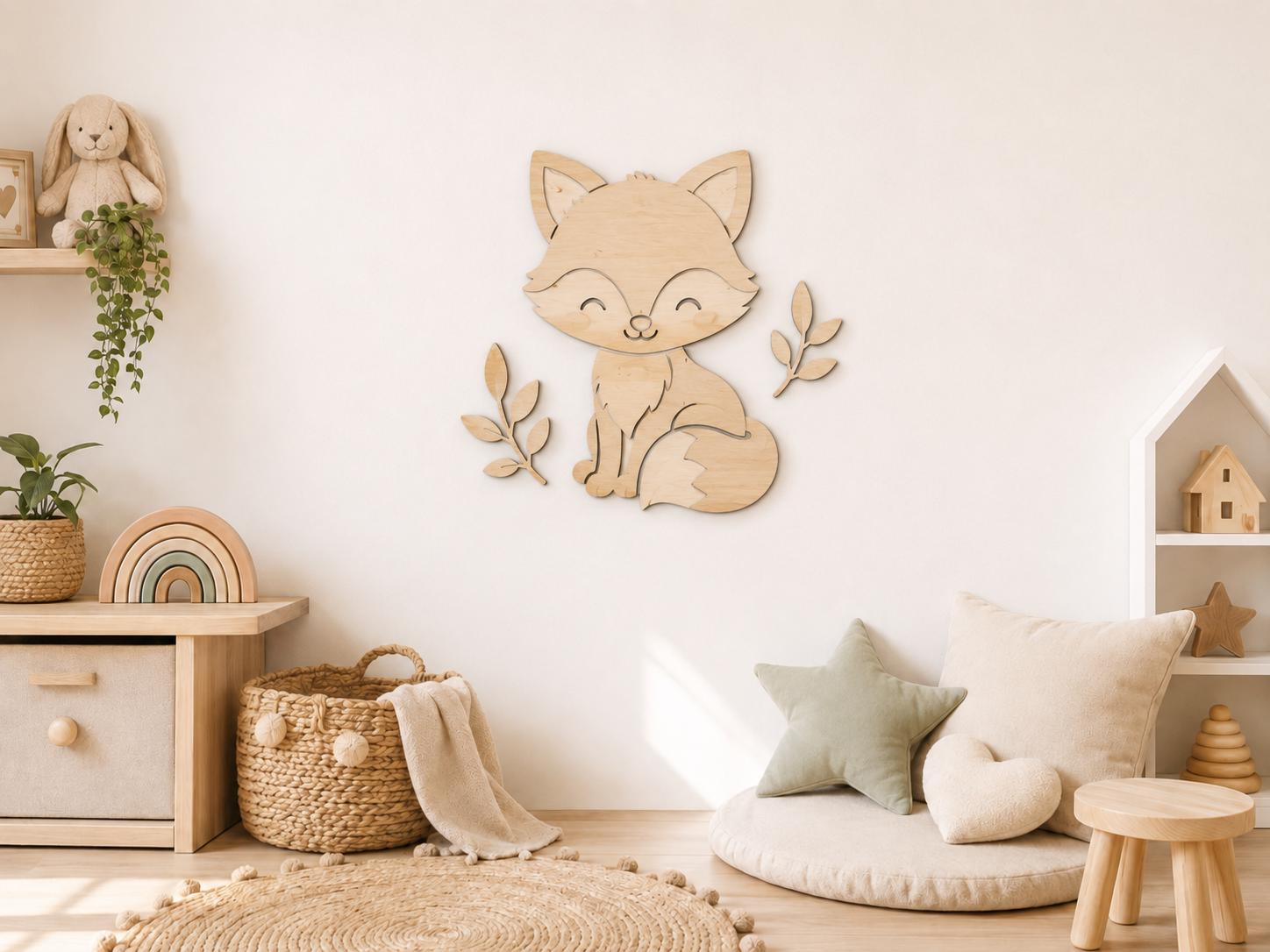 Wandbild aus hellem Holz Motiv Fuchs für Kinderzimmer oder Kindergarten by Woodlandkid - Wall Decor - Wall Decals & Murals
