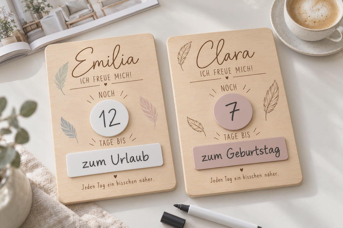 Countdown Schild personalisiert mit Namen | Holz Tafel mit Acryl zum Beschriften mit Kreidestift | Geschenk Einschulung Geburtstag Urlaub by Woodlandkid - - Signs
