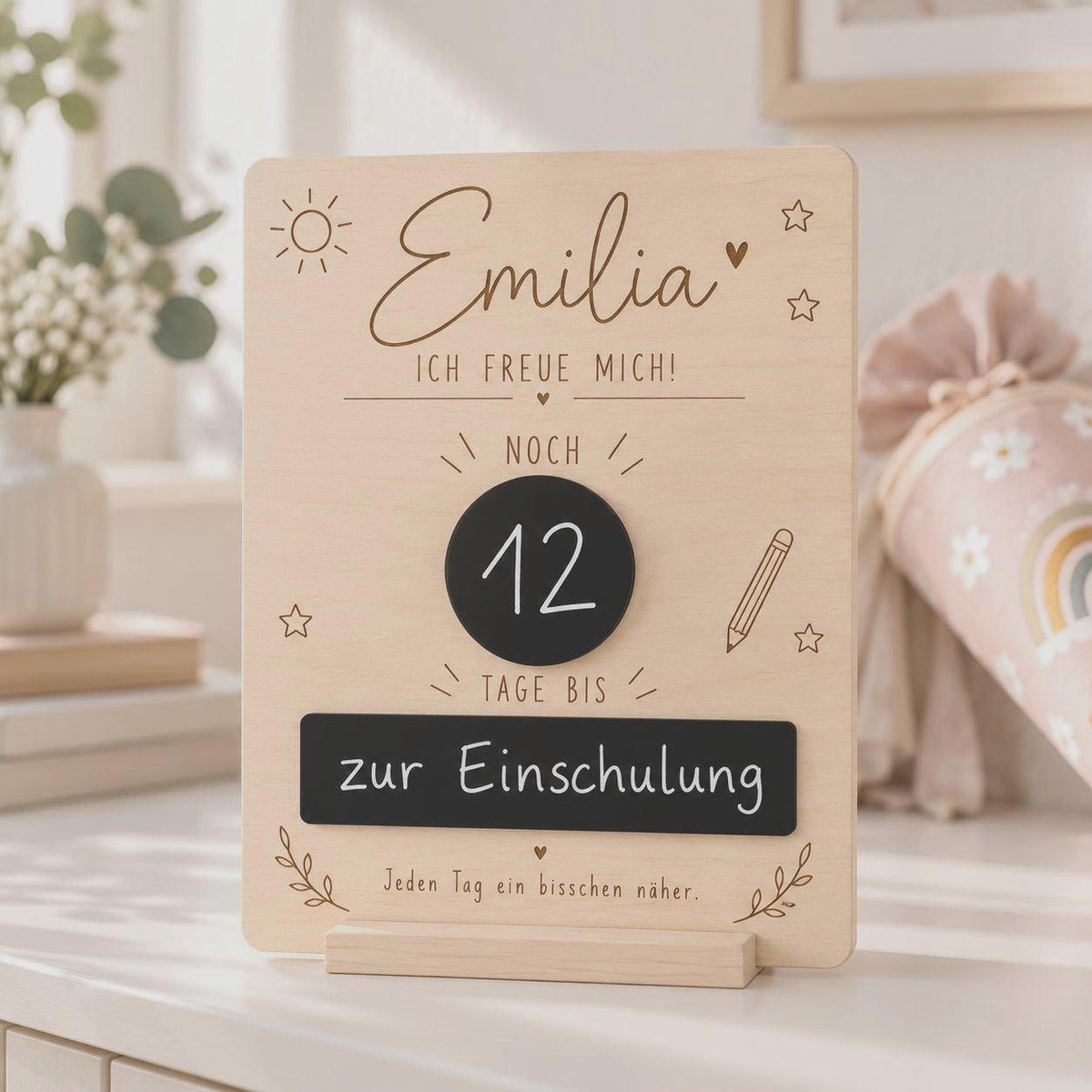 Countdown Schild personalisiert mit Namen | Holz Tafel mit Acryl zum Beschriften mit Kreidestift | Geschenk Einschulung Geburtstag Urlaub by Woodlandkid - - Signs