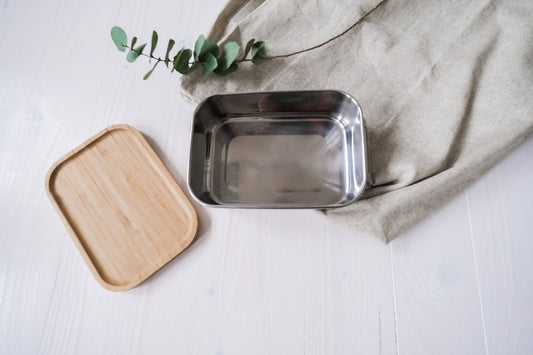 personalisierte Lunchbox aus Edelstahl mit Holzdeckel | Brotdose für Kinder | Krümelmonster