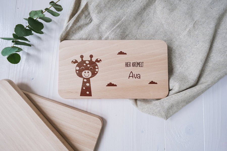 Frühstücksbrettchen Giraffe personalisiert mit Namen, Weihnachtsgeschenk, Taufe Geschenk, Babyparty
