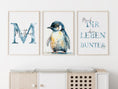 Bild in Galerie-Betrachter laden, Pinguin Wandbilder Set mit Name personalisiert | Einzelbild | Kinderzimmer | Geschenk Tiere Bilder Kinder Babyzimmer Wanddeko Kunstdruck
