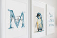 Load image into Gallery viewer, Pinguin Wandbilder Set mit Name personalisiert | Einzelbild | Kinderzimmer | Geschenk Tiere Bilder Kinder Babyzimmer Wanddeko Kunstdruck
