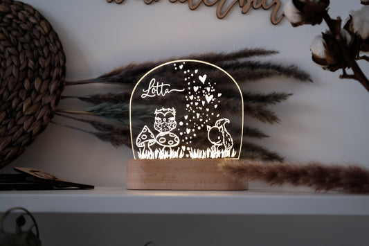 Personalisiertes "Waldbewohner" Nachtlicht aus Holz und Acryl, Geschenkideen für Kinder, geeignet fürs Kinderzimmer, Geburtstagsgeschenk