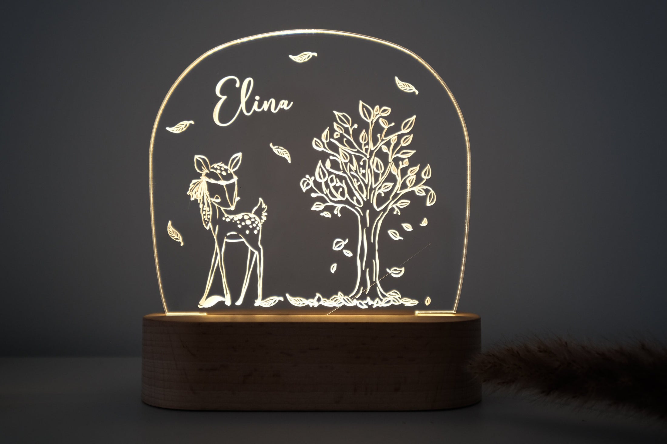 Personalisierte "boho Reh" Nachtlampe aus Acryl, Babygeschenk Geburt, Taufgeschenk, Kinderzimmer Nachtlicht, Geburtstagsgeschenk, LED
