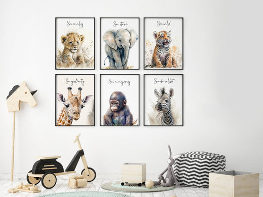 Motivationsposter Safari | Mit eigenem Spruch oder ohne | Kinderzimmer | Geschenk | Safari Tiere | Wandbilder Kinder | Babyzimmer Wanddeko