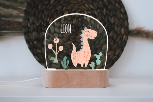 Dino Acryl Lampe in buntem Design, personalisierte Deko für das Baby- und Kinderzimmer, Persönliches Geburtstagsgeschenk Kinder,Taufgeschenk