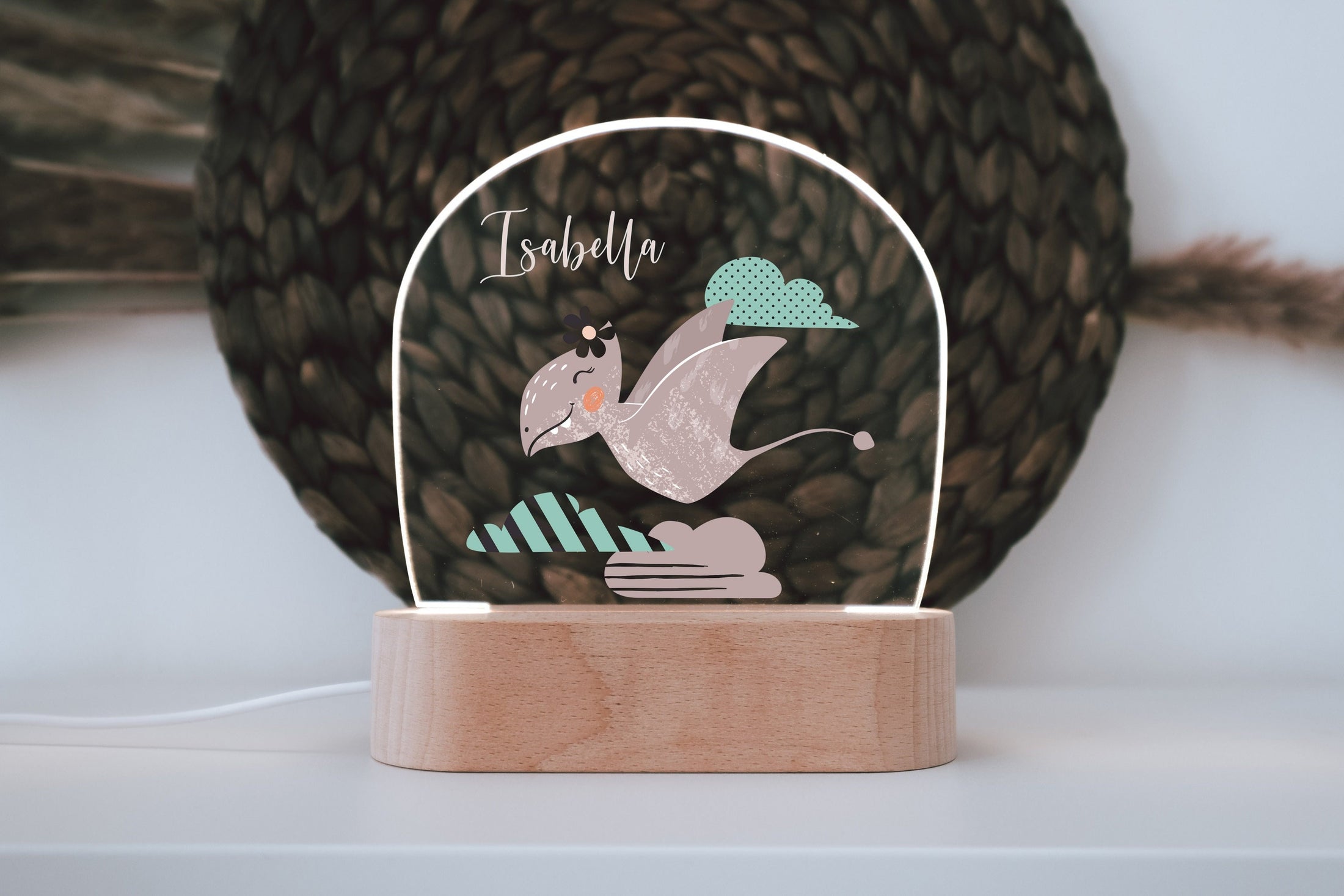 Personalisiertes Nachtlicht mit Dino-Design, Dekoration für das Kinderzimmer, Stilllicht, Geschenk zur Geburt oder Taufe, LED Licht
