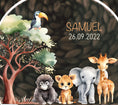 Load image into Gallery viewer, Nachtlicht "Safari" personalisiert aus Acryl, Holzfuß Gravur, Babygeschenk Geburt, Kinderzimmer, Persönliches Geburtstagsgeschenk, Taufe
