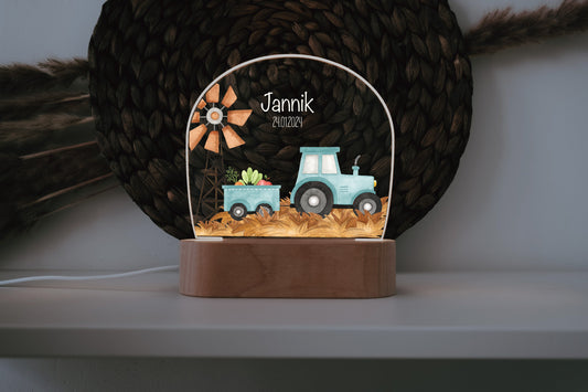 personalisiertes Nachtlicht blauer "Traktor" als Geschenk für unter 30EUR, Babygeschenk Geburt, Taufgeschenk Geburtstagsgeschenk